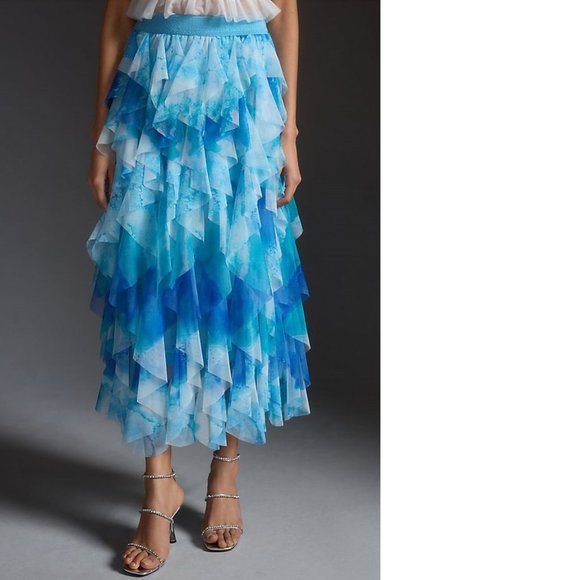 The Chéri Ruffled Tulle Midi Skirt by Anthropologie size M new nwt blue color - Picture 4 of 7